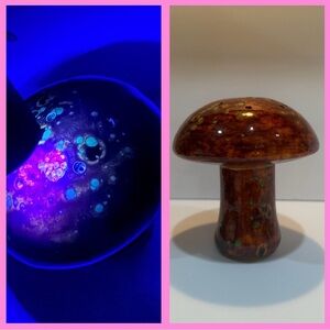 Vintage Ceramic Mushroom Luminary  Drip Glaze UV Reactive Art Pottery Glow
